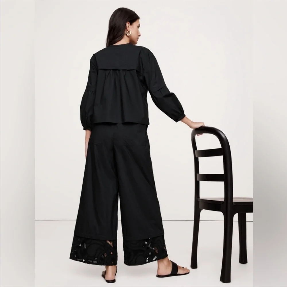 NWT! BR High-Rise Wide-Leg Embroidered Cotton Poplin Cropped Pant - Multiple🧡💫